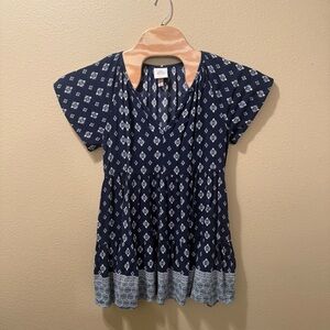 Women’s Large Knox Rose Navy Blue Paisley Boho Short Sleeve Stretch Dress